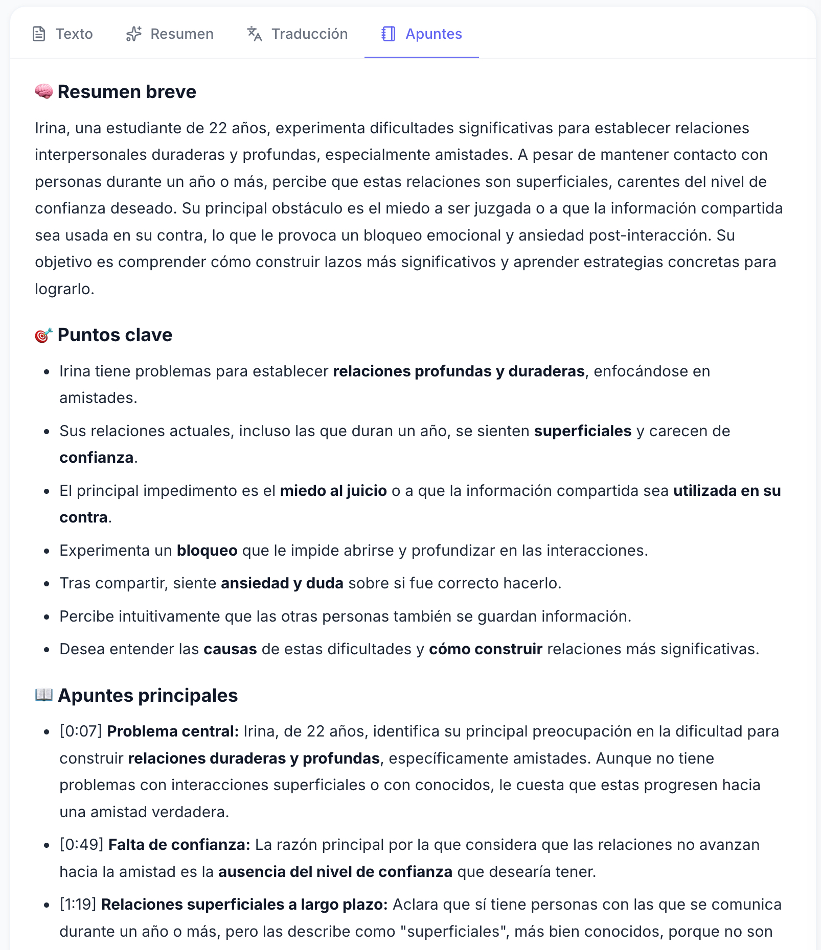 Vídeo sobre relaciones personales — apuntes con los puntos clave en minutos