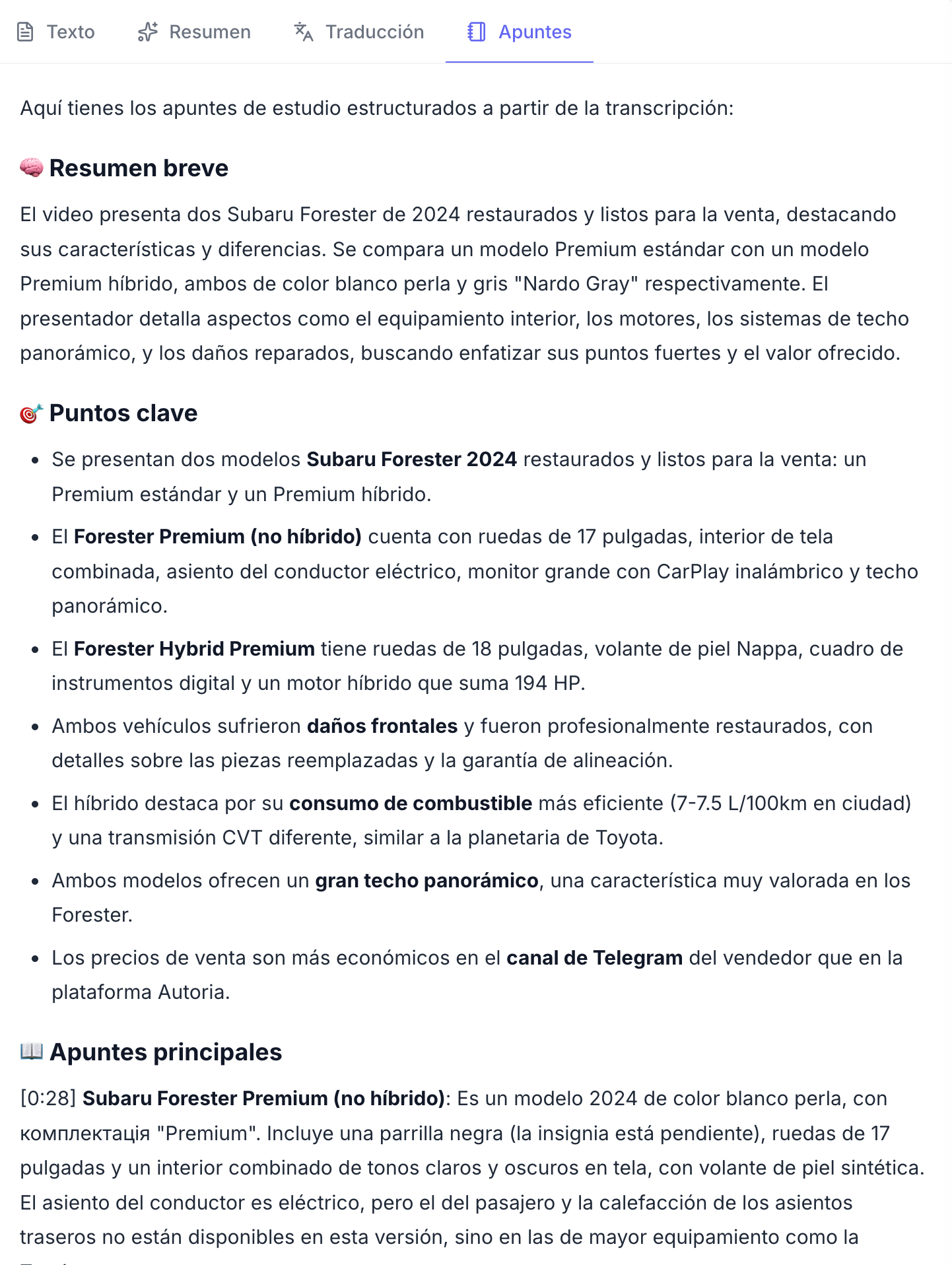 Comparativa de coches en YouTube — specs y diferencias en un apunte